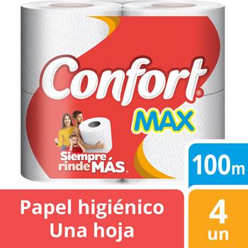 Papel Higiénico Confort Max Una Hoja 100 m 4 un