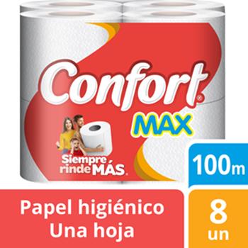 Papel Higiénico Confort Max 100 m Una Hoja 8 un