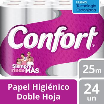 Papel Higiénico Confort Doble Hoja 25 m 24 un