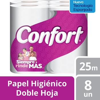 Papel Higiénico Confort Doble Hoja 25 m 8 un