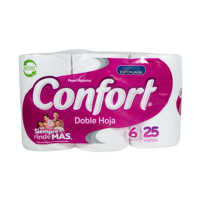 Papel Higiénico Confort Doble Hoja 25 m 6 un