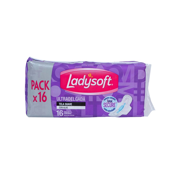 Toalla Higiénica Ladysoft Ultra Delgada Tela Suave 16 unidades.