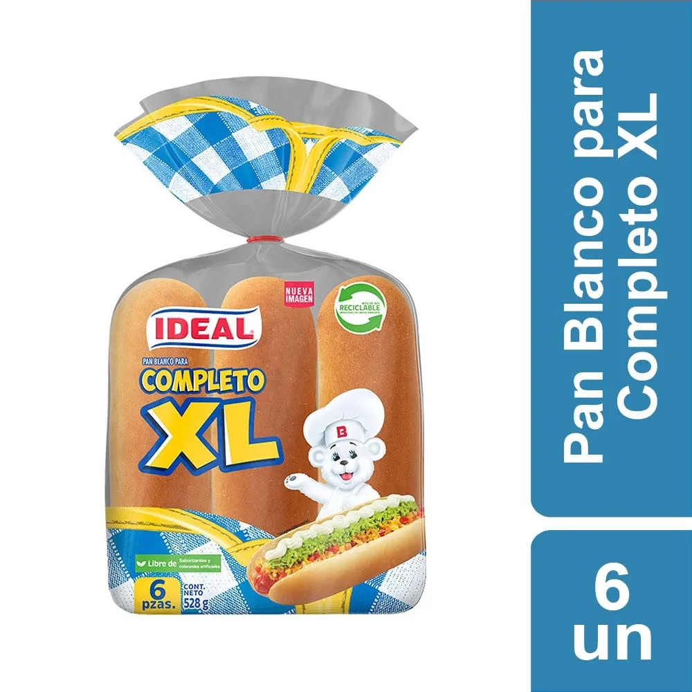 Pan Completo Xl 6 unidades. 528 grs.