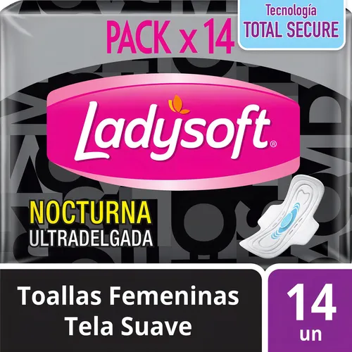 Toalla Higiénica Ladysoft Nocturna Tela Suave 14 unidades.