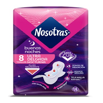 Toalla Higiénica Nosotras Buenas Noches Ultra Delgada 8 unidades.
