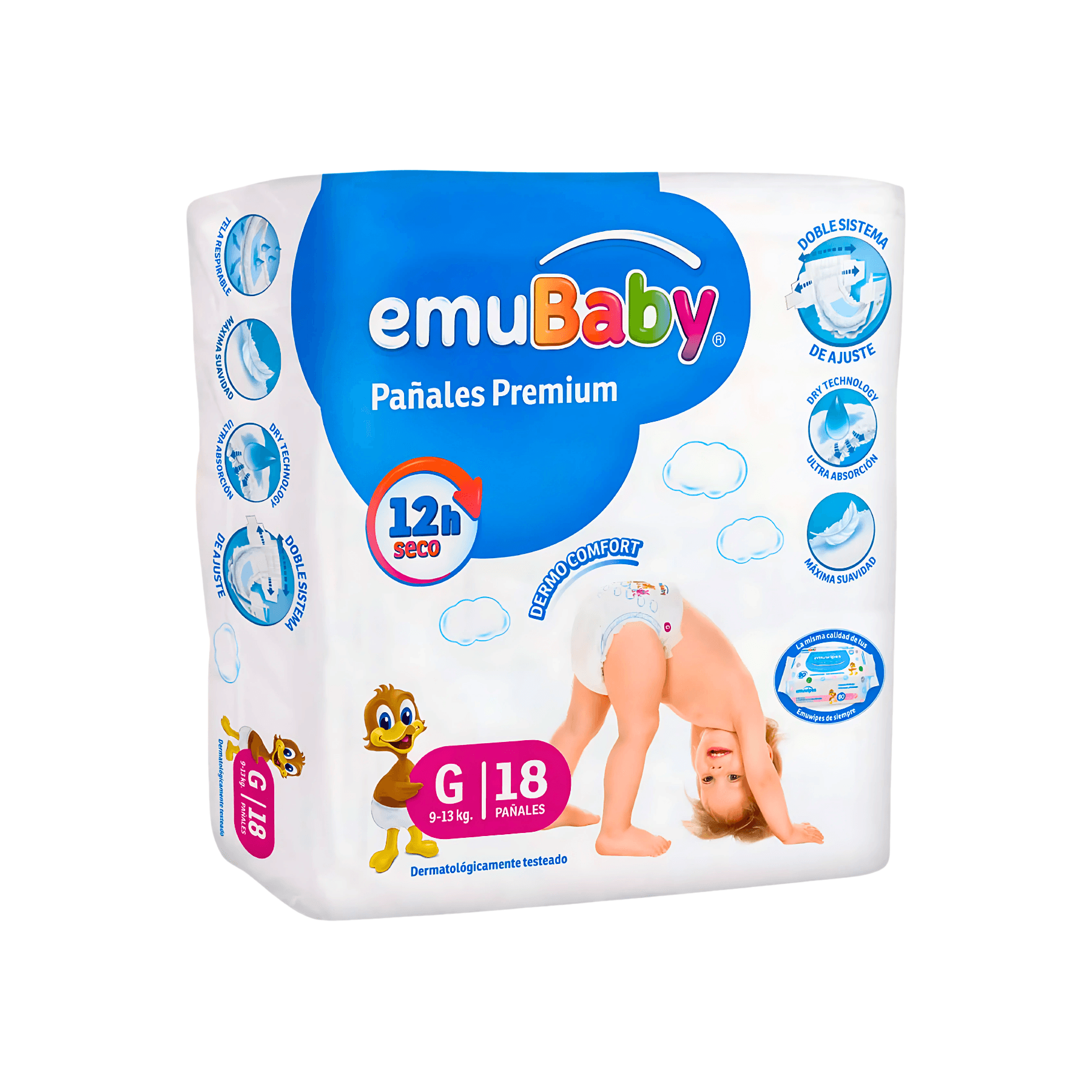 Pañal Emubaby G 18 unidades.