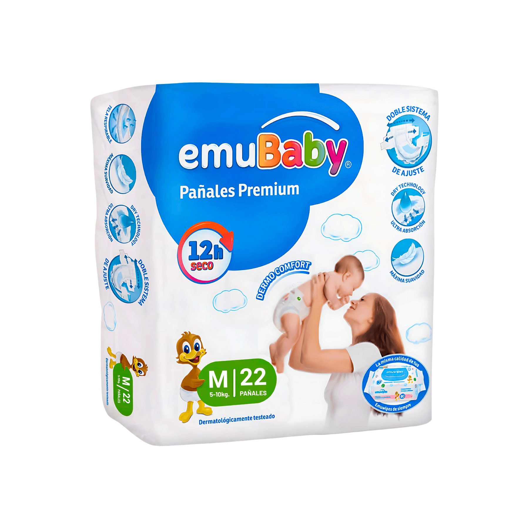 Pañal Emubaby Premium M 22 unidades.