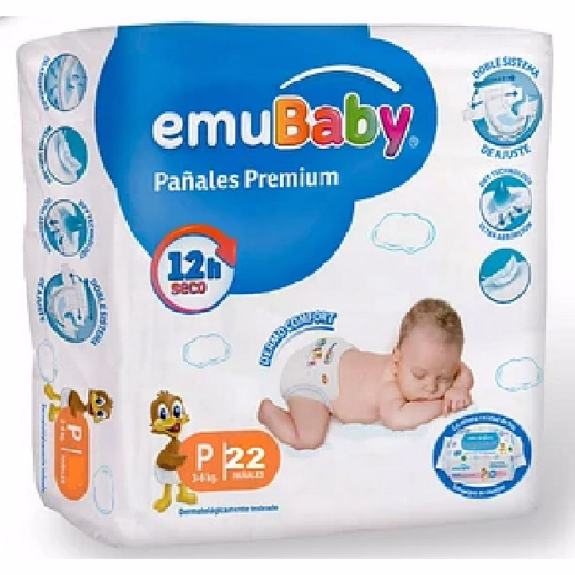 Pañal Emubaby Premium P 22 unidades.