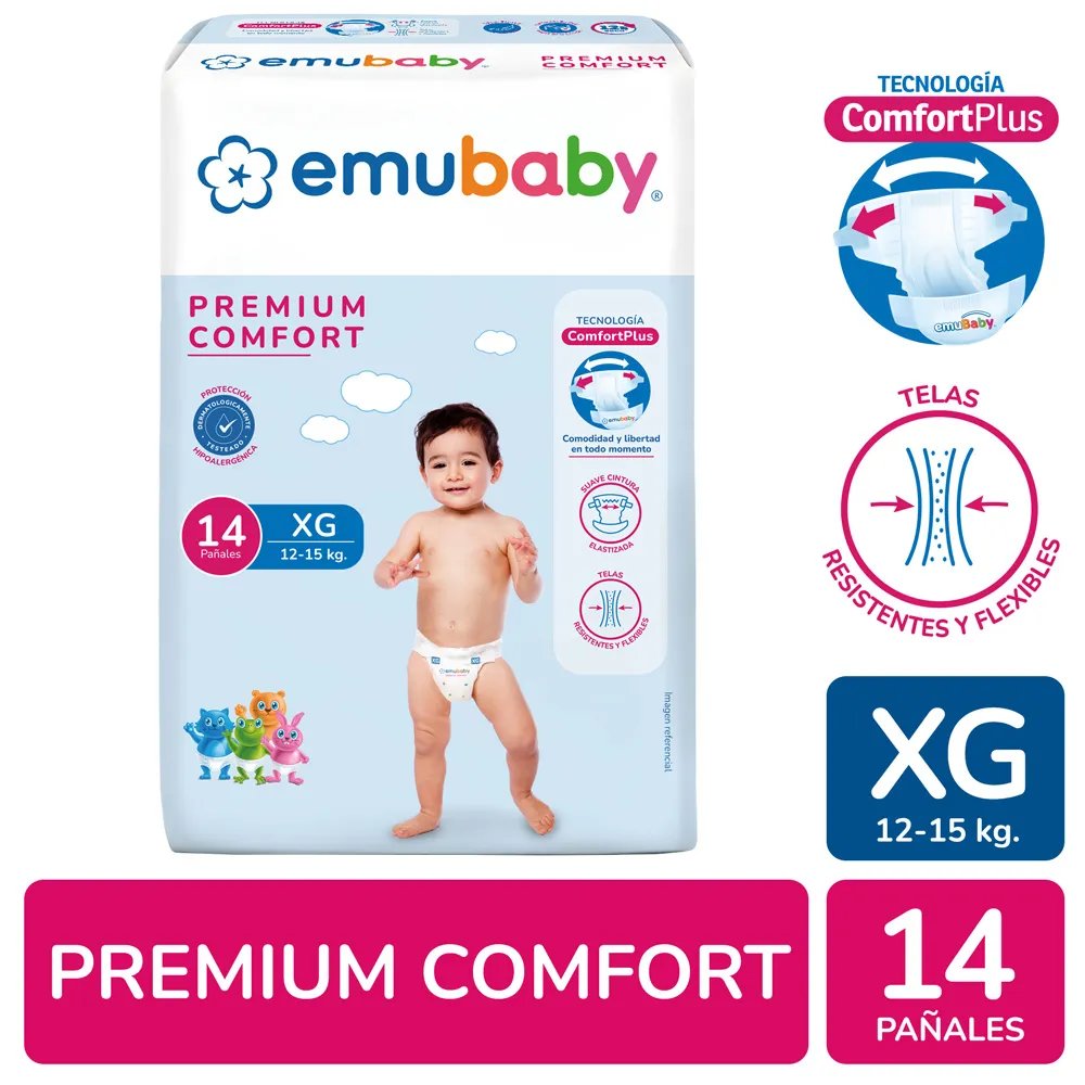 Pañal Emubaby Confort Xg 14 unidades.