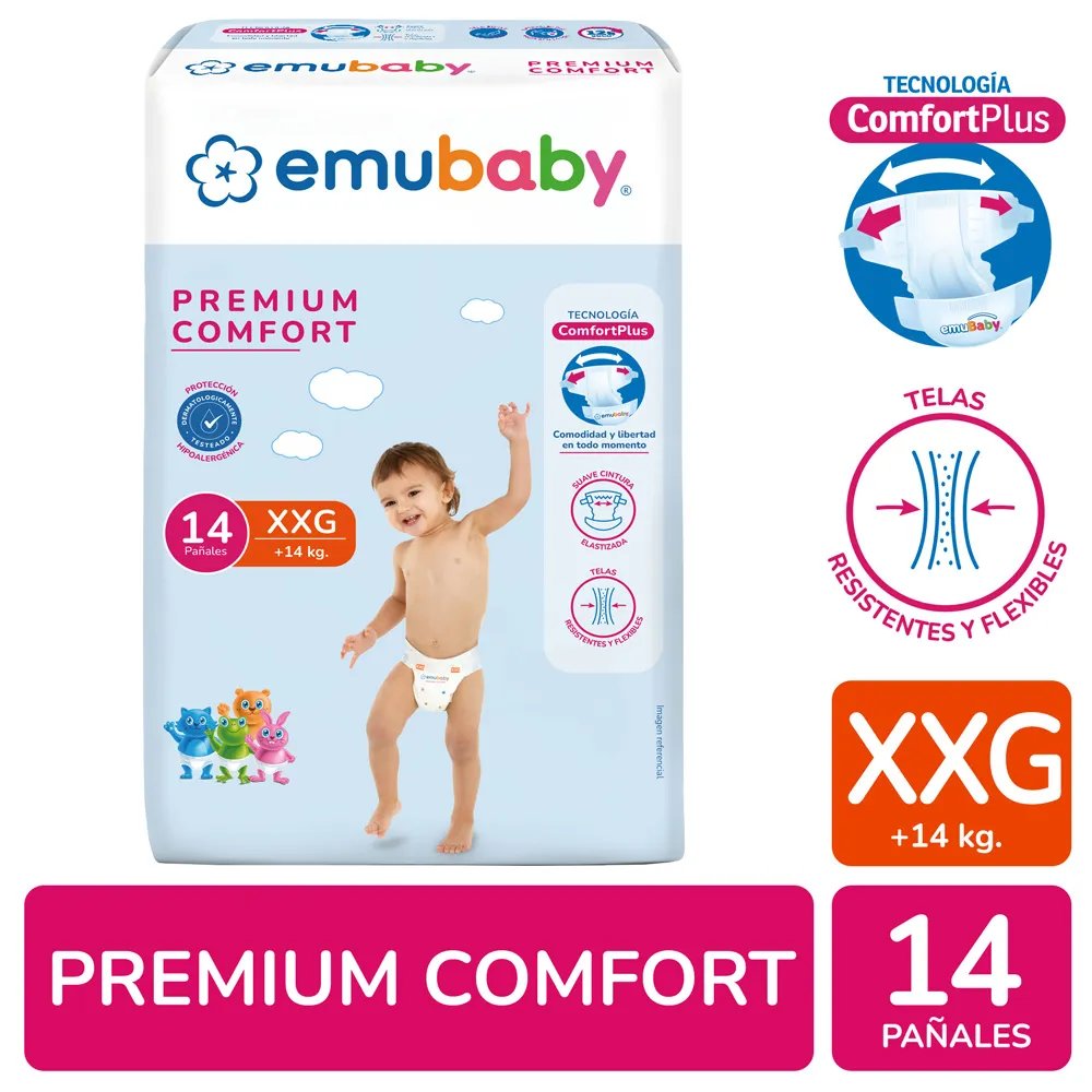 Pañal Emubaby Confort Xxg 14 unidades.