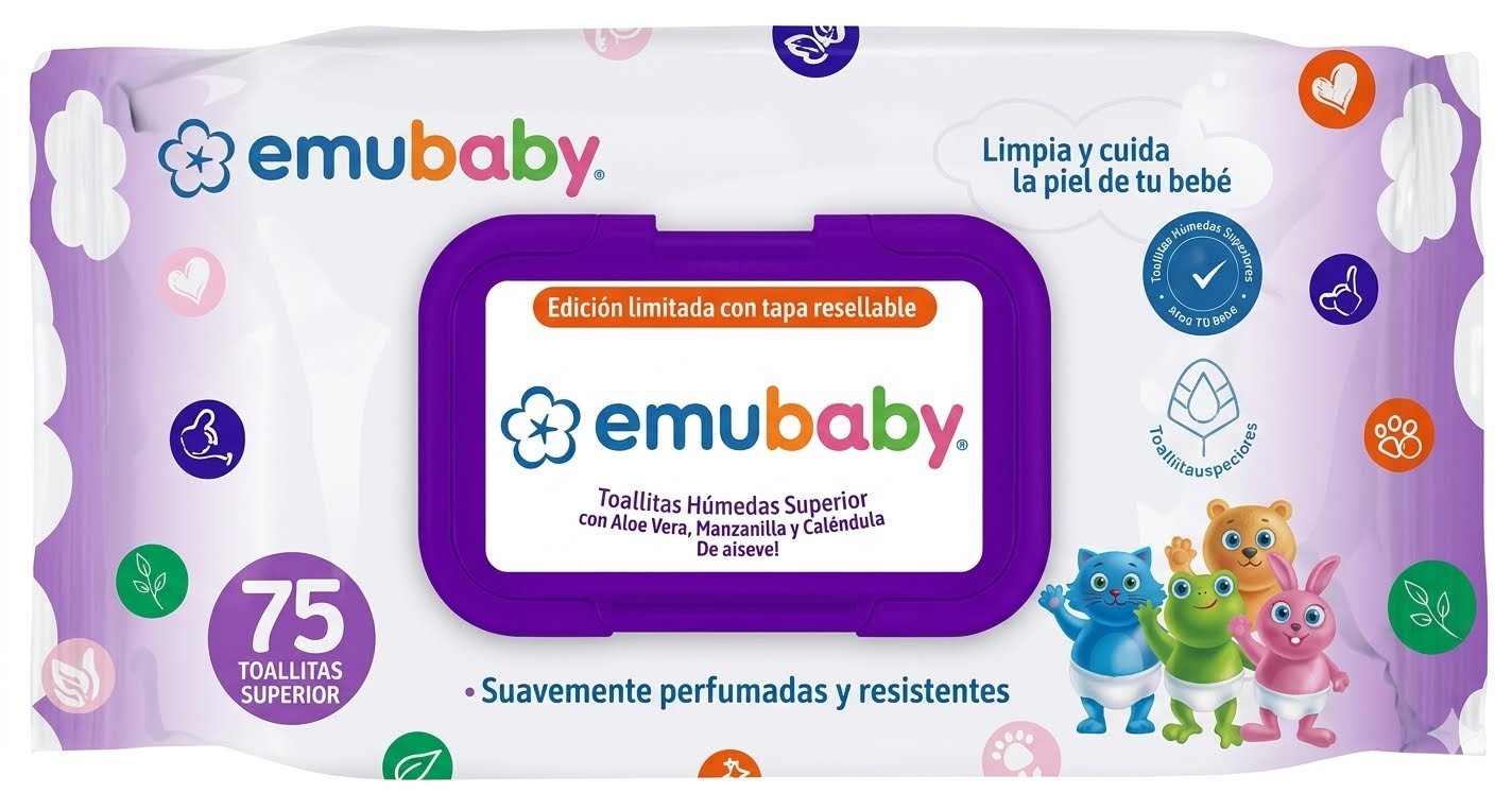 Toallas Húmedas Emubaby con Tapa 75 unidades.