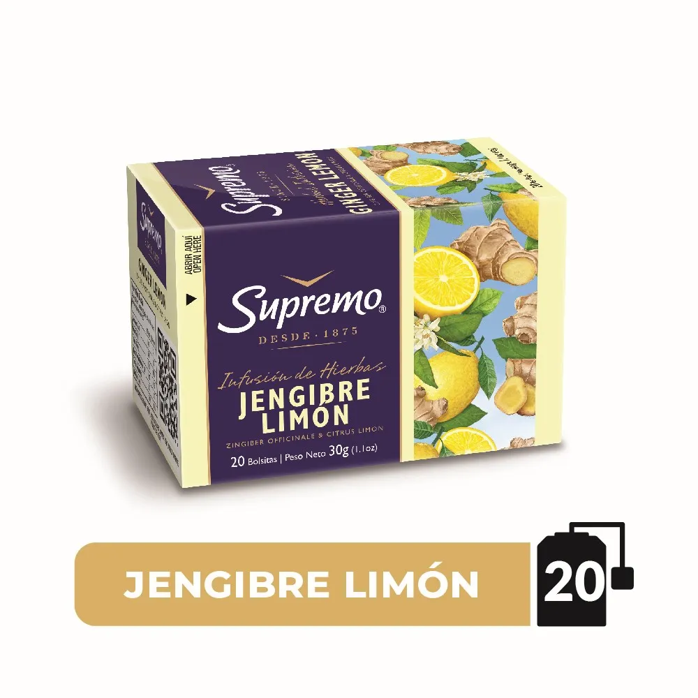 Hierba Supremo Jengibre Limón 20 unidades.