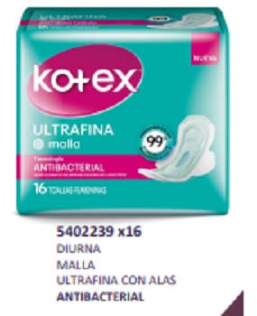 Toalla Higiénica Kotex Ultra fina Malla Día 16unidades