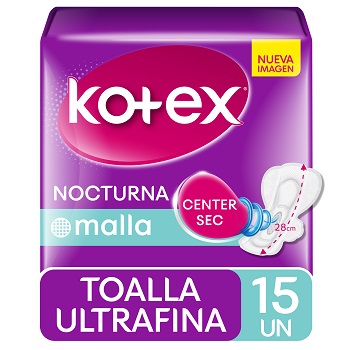 Toallas Higiénicas Kotex Ultra Fina Nocturna Malla 15 un
